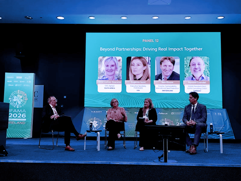 Agraya GmbH Chief Executive Officer Elmé Coetzer-Boersma on stage at the IFAMA World Conference 2026