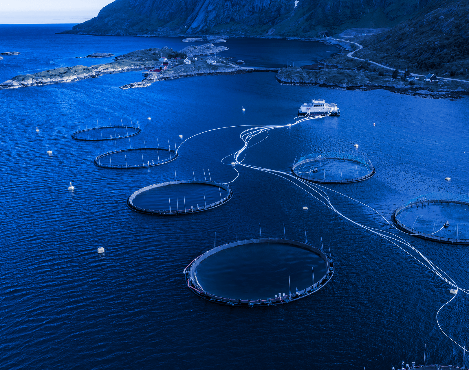Aerial view of an aquaculture farm